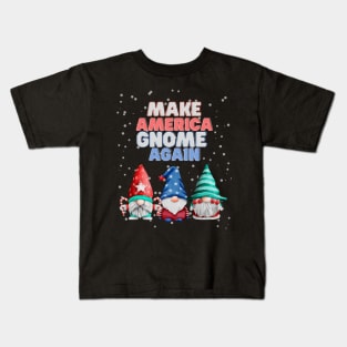 Make America Gnome Again Funny Snowy Red White and Blue Christmas Kids T-Shirt
